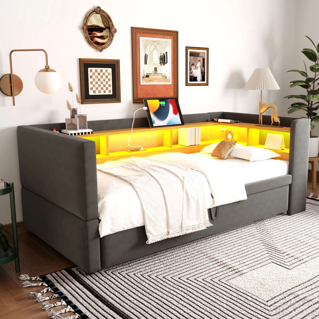 Letto divano estraibile flanella 90/180x190 cm