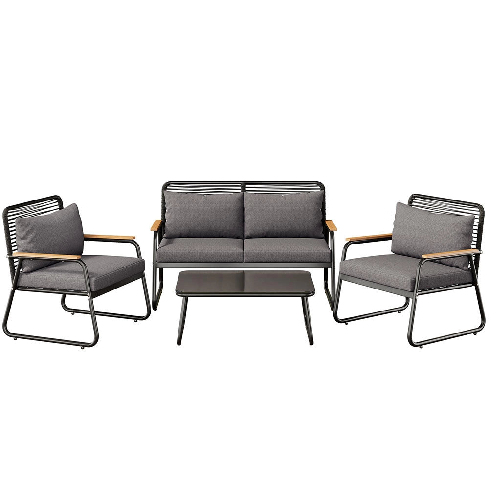 Set giardino - Xylo - 4 posti ferro zincato+tavolo vetro nero