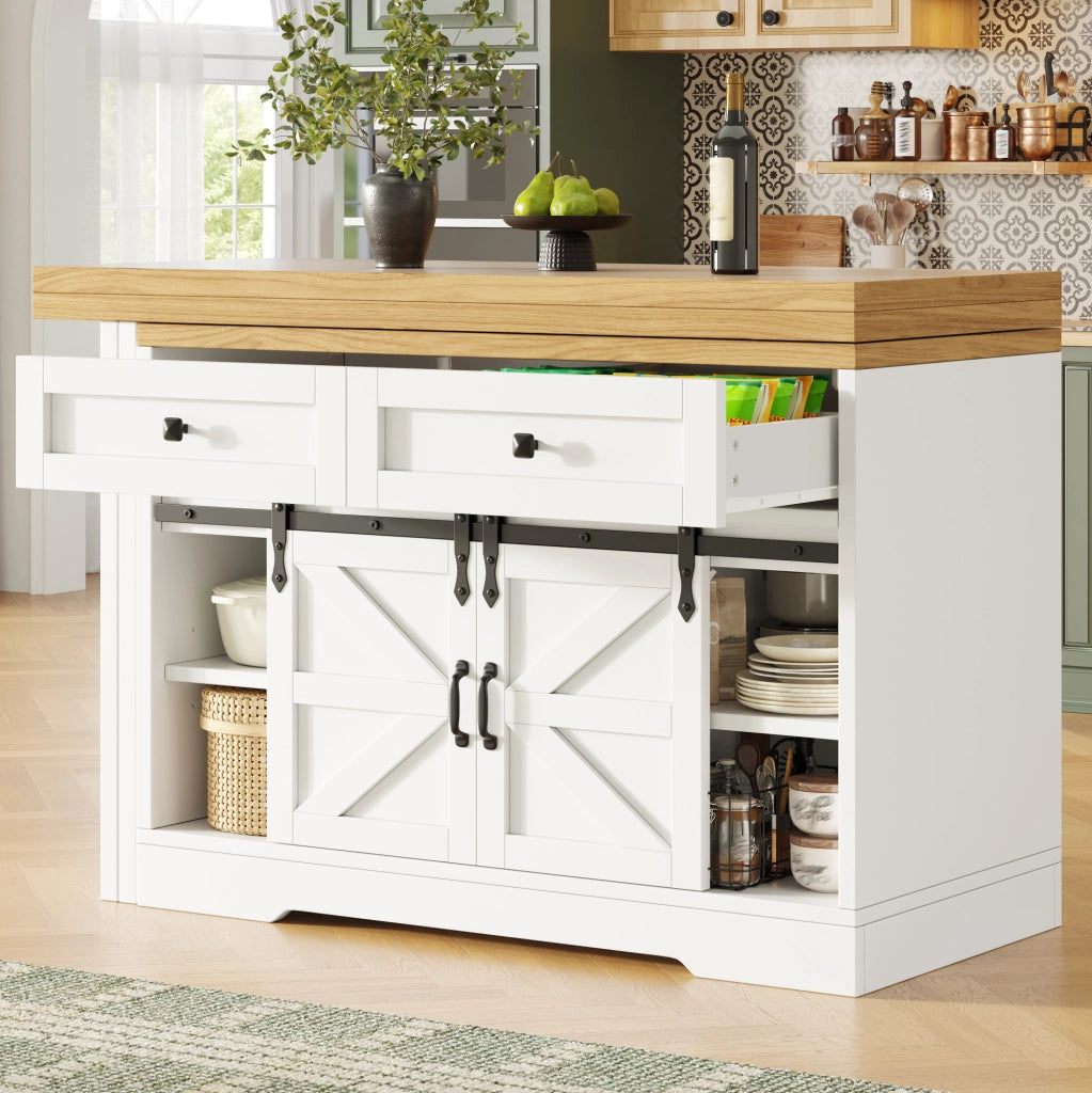 Isola cucina in MDF con tavolo estensibile e pannelli girevoli