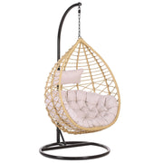Sedia sospesa poltrona pensile in rattan beige con struttura in metallo a forma di cestino per interni ed esterni Boho