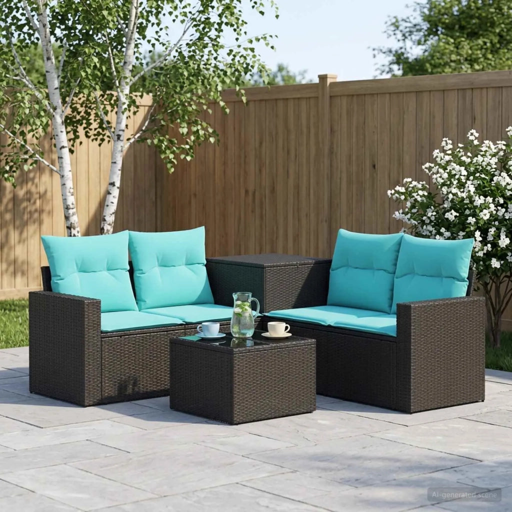 Set di divani 6 pz Nero e Blu Rattan sintetico e Acciaio 3447393