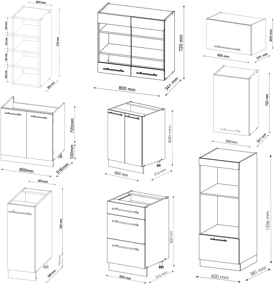 Cucina componibile Fame-Line, Antracite lucido/bianco, 280 cm senza piano di lavoro, per l'espansione personalizzata tramite moduli aggiuntivi compatibili