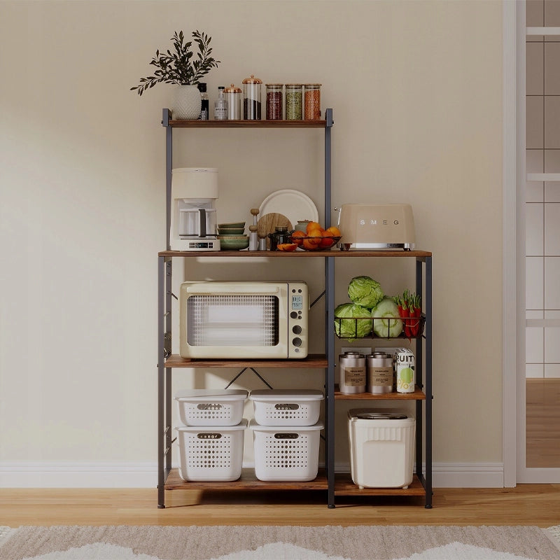 Scaffale da cucina per microonde, mobile con 5 ripiani, marrone scuro rustico