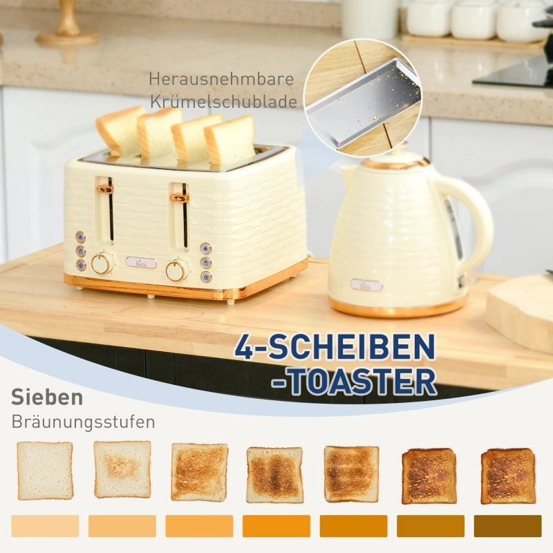 Set tostapane e bollitore 2 in 1, 7 livelli di doratura, funzione di scongelamento e riscaldamento, beige