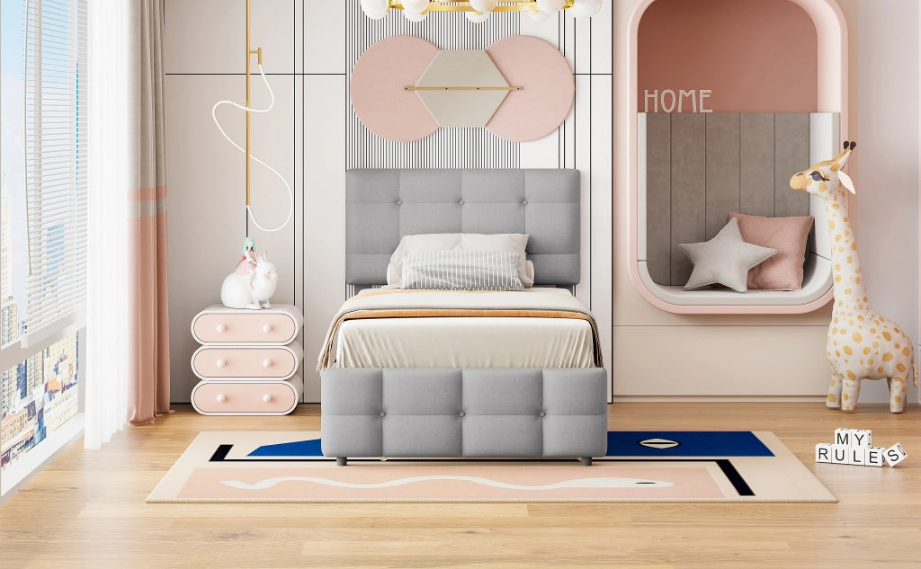 DESMIU Letto estraibile Letto singolo 1 posto con testiera regolabile, 90 × 200 cm e 90 × 190 cm, senza materasso