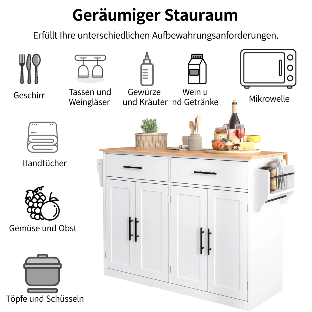 CARRELLO DA CUCINA con piano ribaltabile 120x46(70)x91,5 cm bianco e naturale