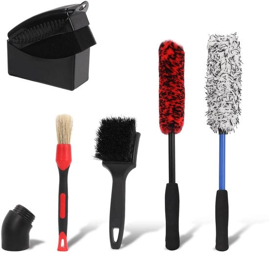 Set di pulizia ruote Gachiwar, 6 pezzi di spazzola di pulizia ruota flessibile e spazzola di pulizia velluto microfibra, applicatore di lubrificante cerchione e spazzola per autodetailing per la cura e pulizia delle ruote e set di pulizia