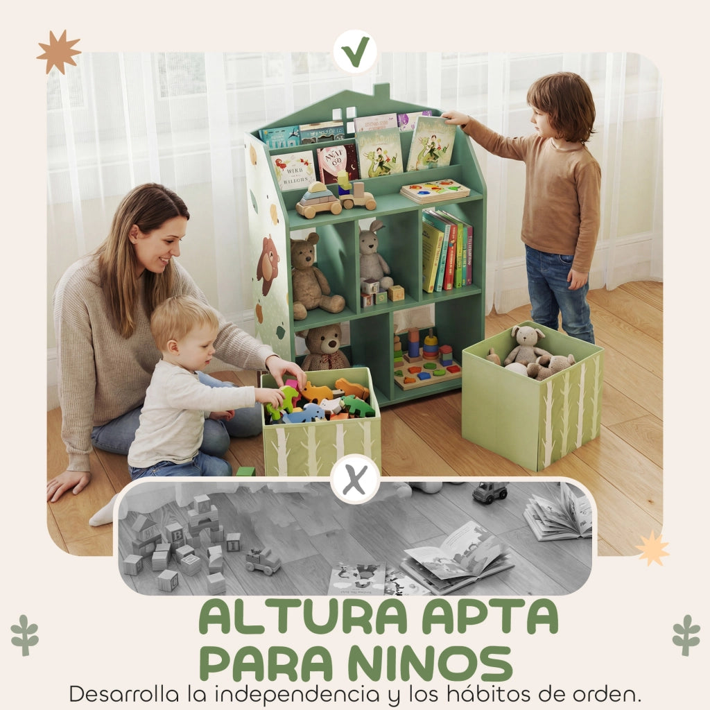Scaffale Bambini con Cassetti Tessuto ¨C zephmum ¨C Verde 90x30x120