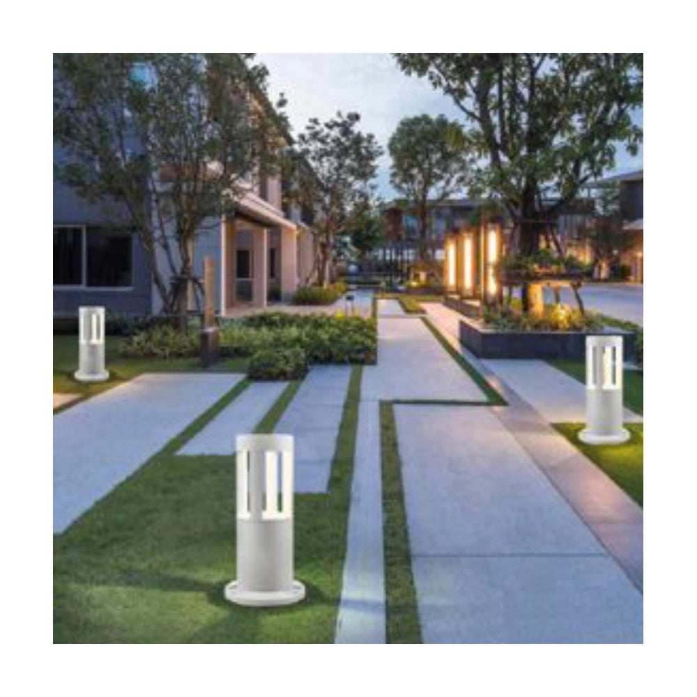 Trade Shop - Lampada Da Terra Segnapasso Da Giardino Ip65 In Alluminio Vetro 12 W Es59 Bianco -