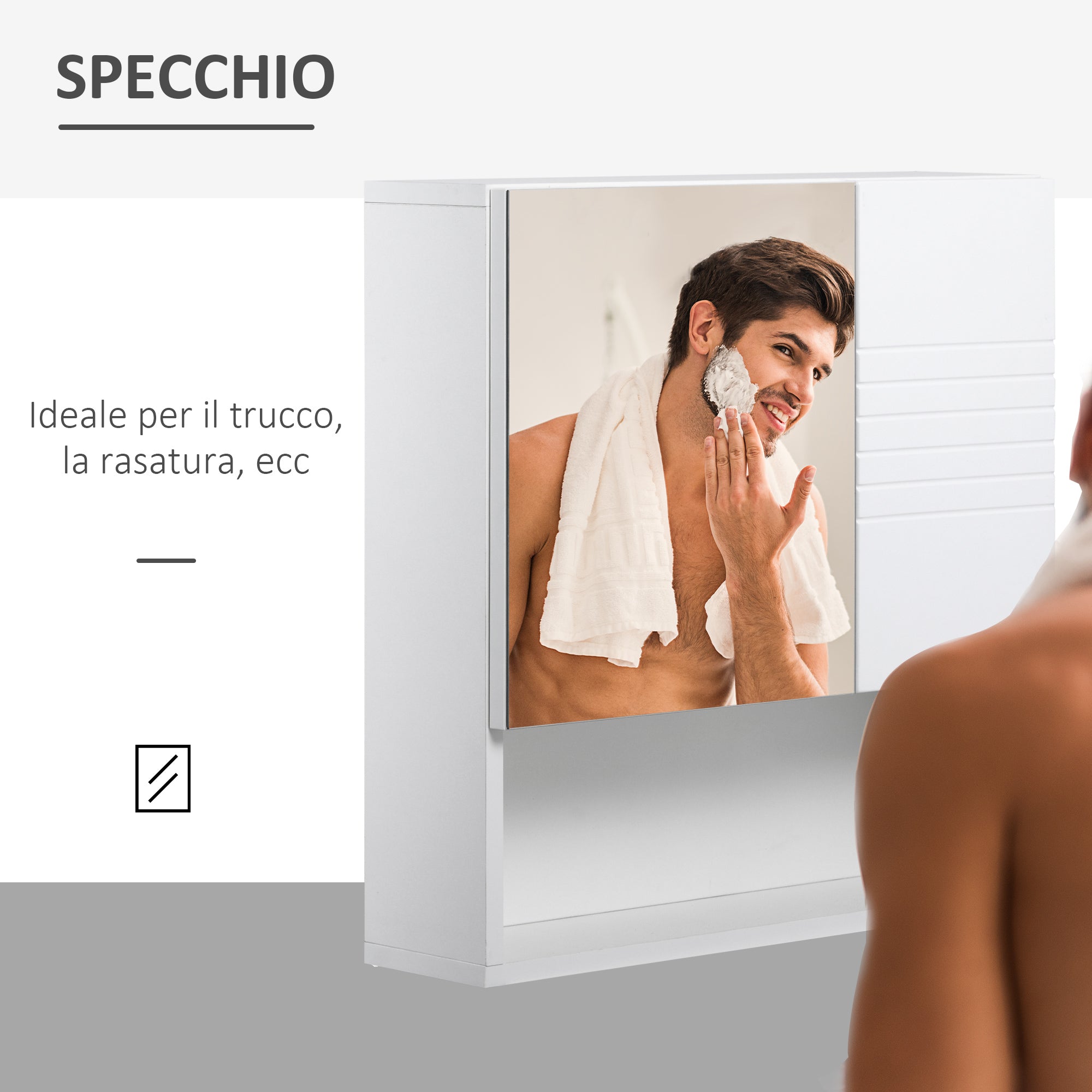 Pensile da Bagno con Specchiera 54x15x55 cm Ripiani Regolabili Bianco