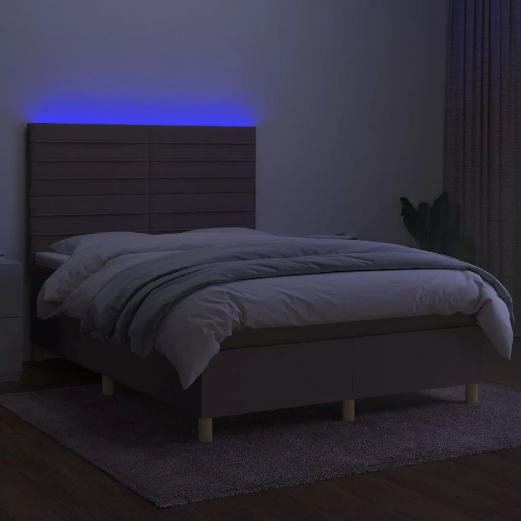Letto a Molle con Materasso e LED Tortora 140x200 cm in Tessuto 3135521