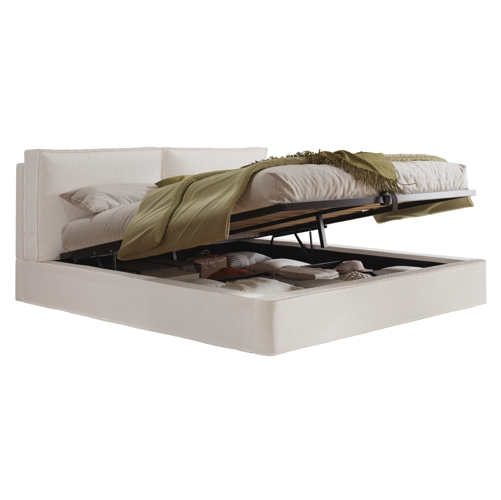 Letto matrimoniale 180x200 cm con contenitore; testiera imbottita; boucl茅 beige