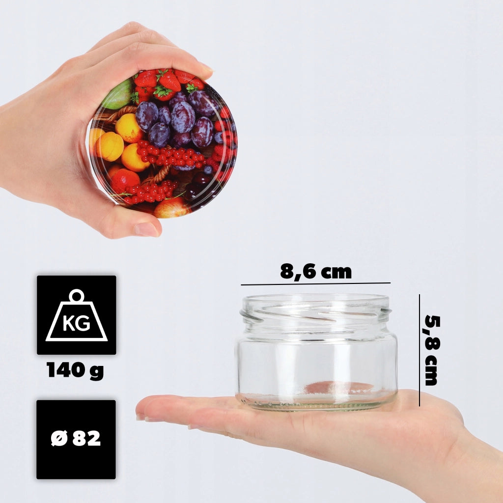 Barattoli per conserve KADAX Denia 250 ml 10 pezzi 82 mm + coperchio "Frutta"