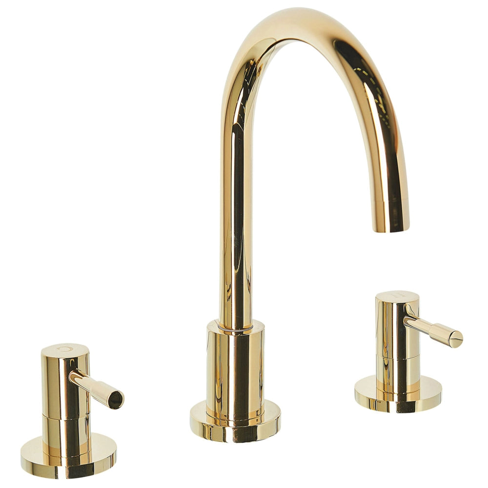 Rubinetto da Bagno per Lavabo in Ottone Dorato con Due Manopole moderno curvo sanitari