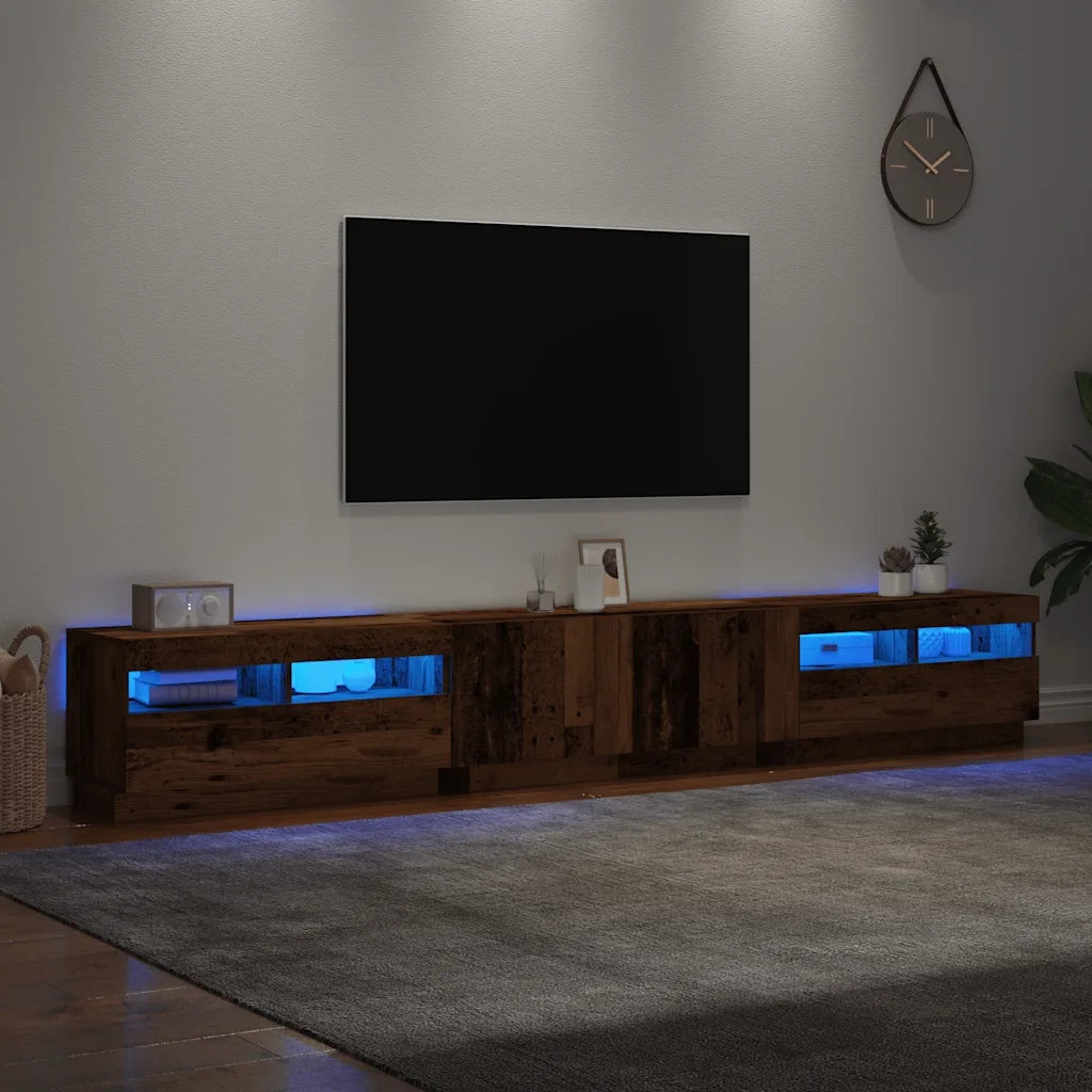 Mobile Porta TV con LED Legno Antico 260x35x40 cm Truciolato