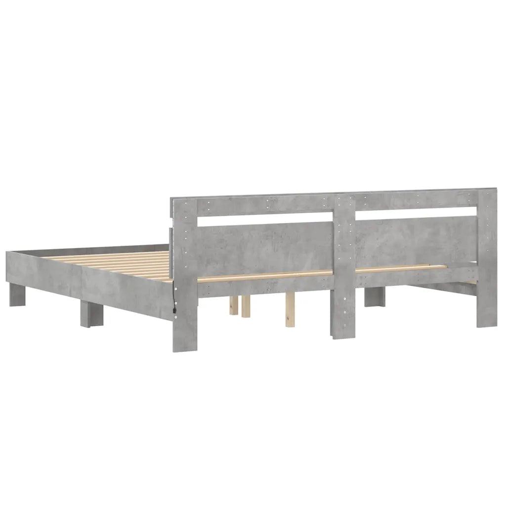 Letto matrimoniale | Letto per adulti | Giroletto con Testiera e LED Grigio Cemento 160x200 cm