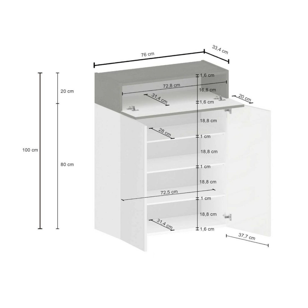 Scarpiera Nala, Porta scarpe salvaspazio a 3 ante, Armadio multifunzione da ingresso, 76x38h100 cm, Bianco e Rovere