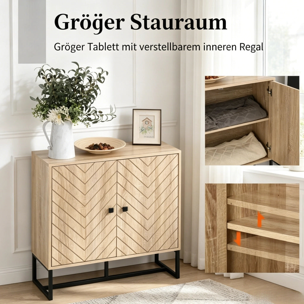 Credenza 80x29，5x80 cm MDF metallo nero e legno naturale per sala da pranzo