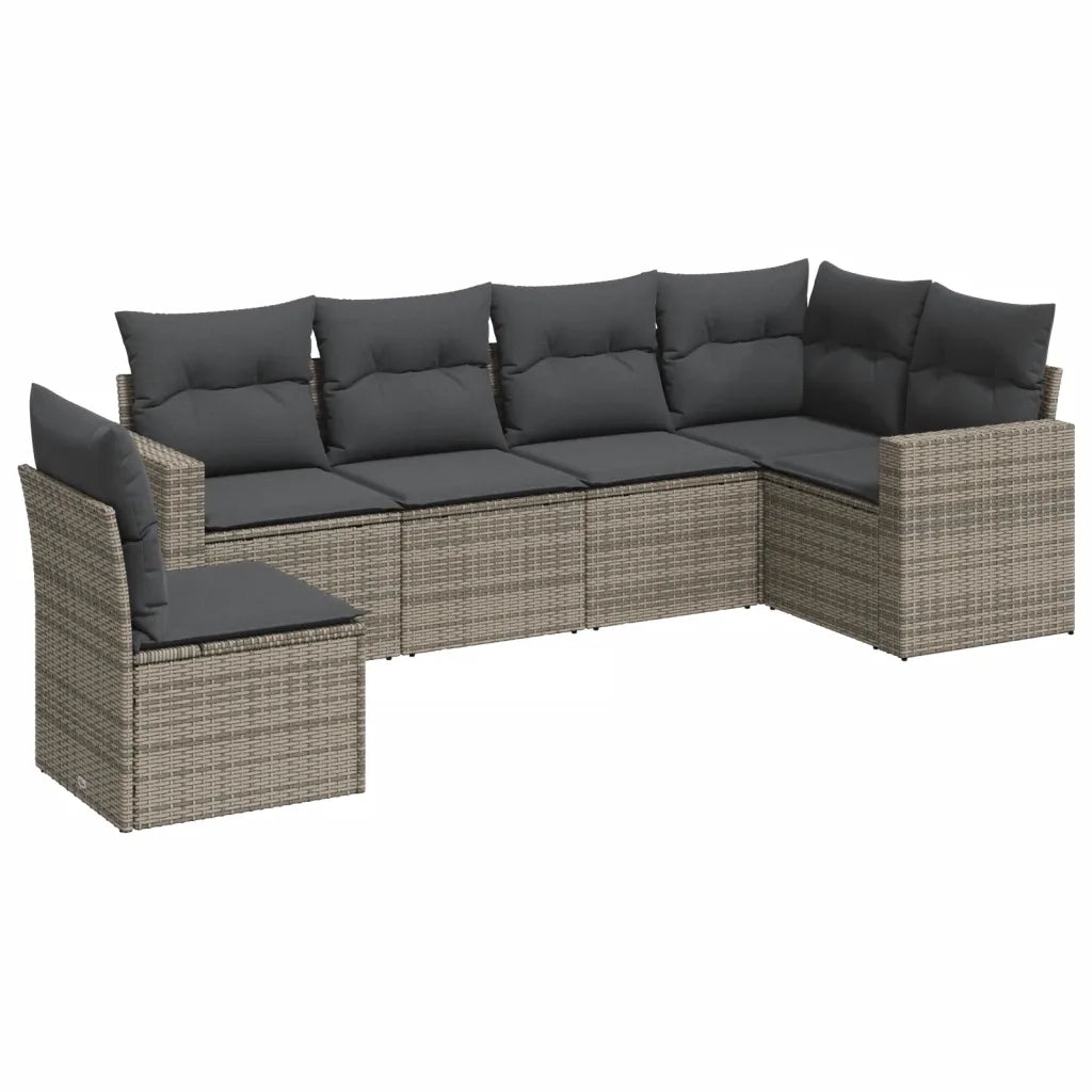 Set Divano da Giardino 6 pz con Cuscini-Sofa da Giardino-Divanetto da esterno Grigio in Polyrattan 970223
