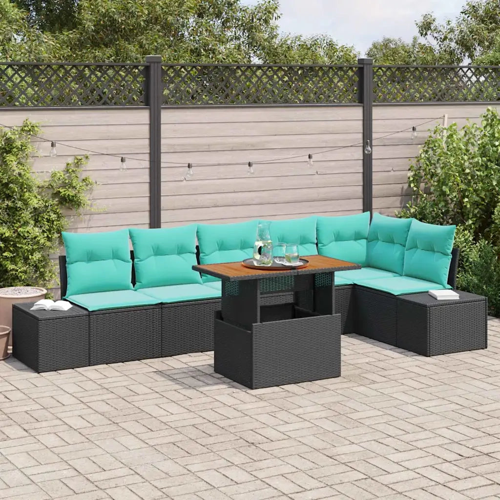 Set Divano da Giardino 7 pz Nero Poly Rattan 3358713