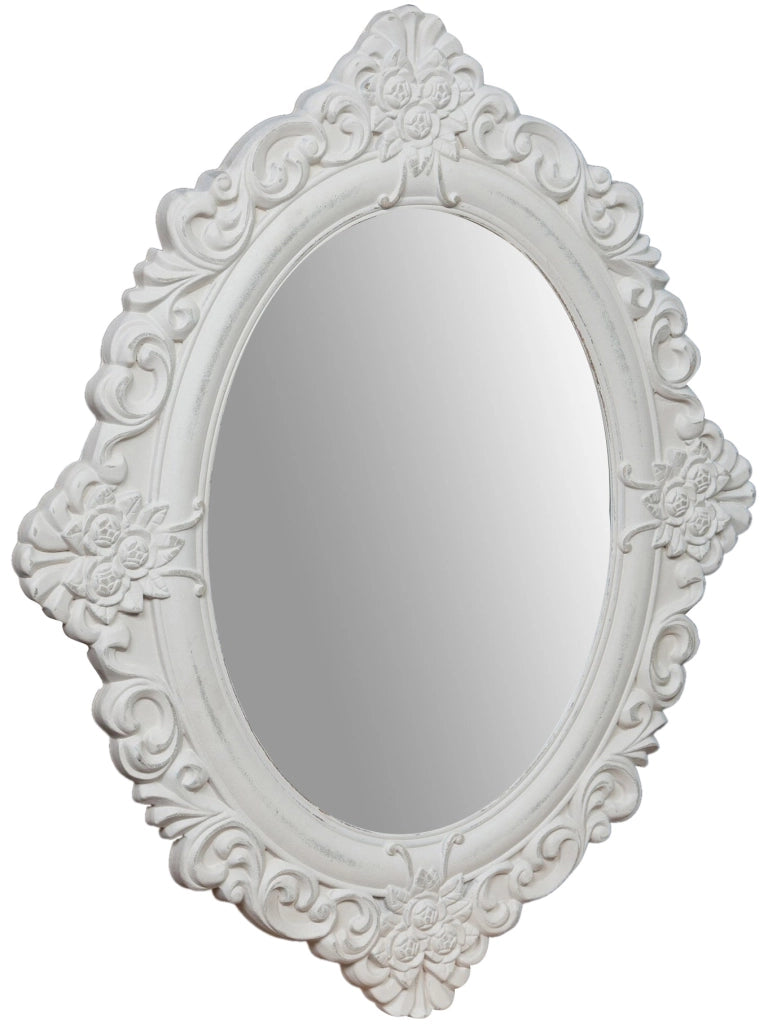 Biscottini Specchiera da appendere finitura bianco anticato. Specchio parete cornice
