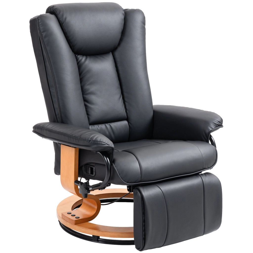 Poltrona Relax girevole con funzione reclinabile e poggiapiedi, rivestimento in pelle sintetica nera, portata 150 kg