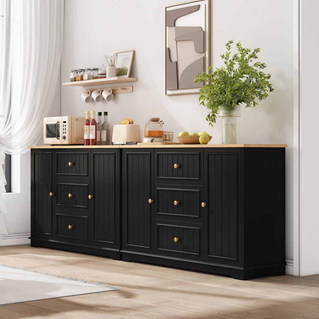 Credenza e madia moderna con 3 cassetti e ante, per soggiorno e sala da pranzo, in MDF, nero, 126 × 40 × 86 cm