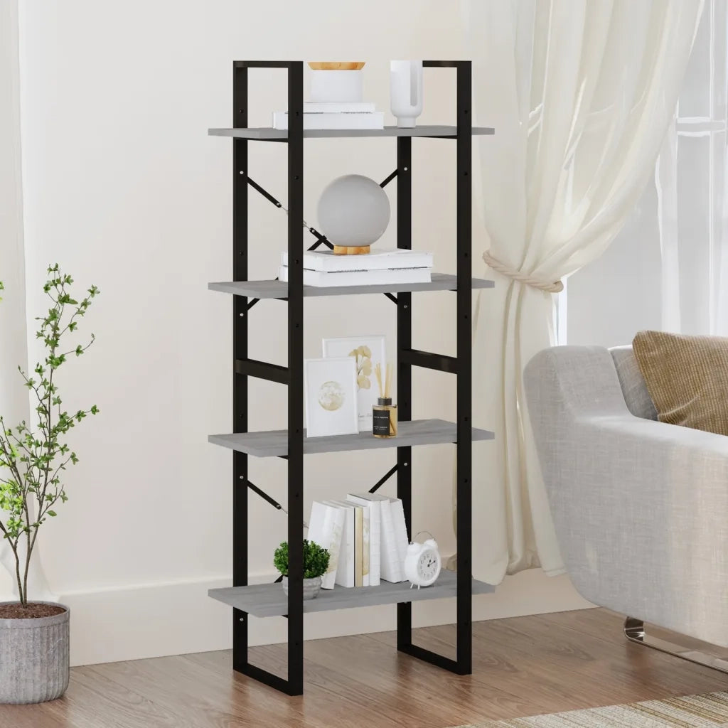 Libreria 4 Ripiani-Scaffale per Libri-Mobile di Stoccaggio Grigio Sonoma 60x30x140 cm Legno Multistrato