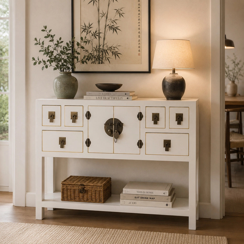 Credenza in legno con 6 cassetti e 2 porte 95x24x79h cm