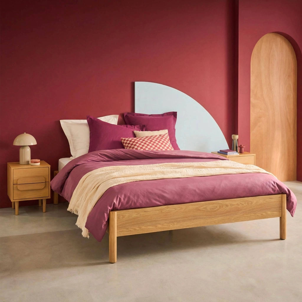 Letto con rete a doghe 160x200cm decorazione legno, marrone naturale