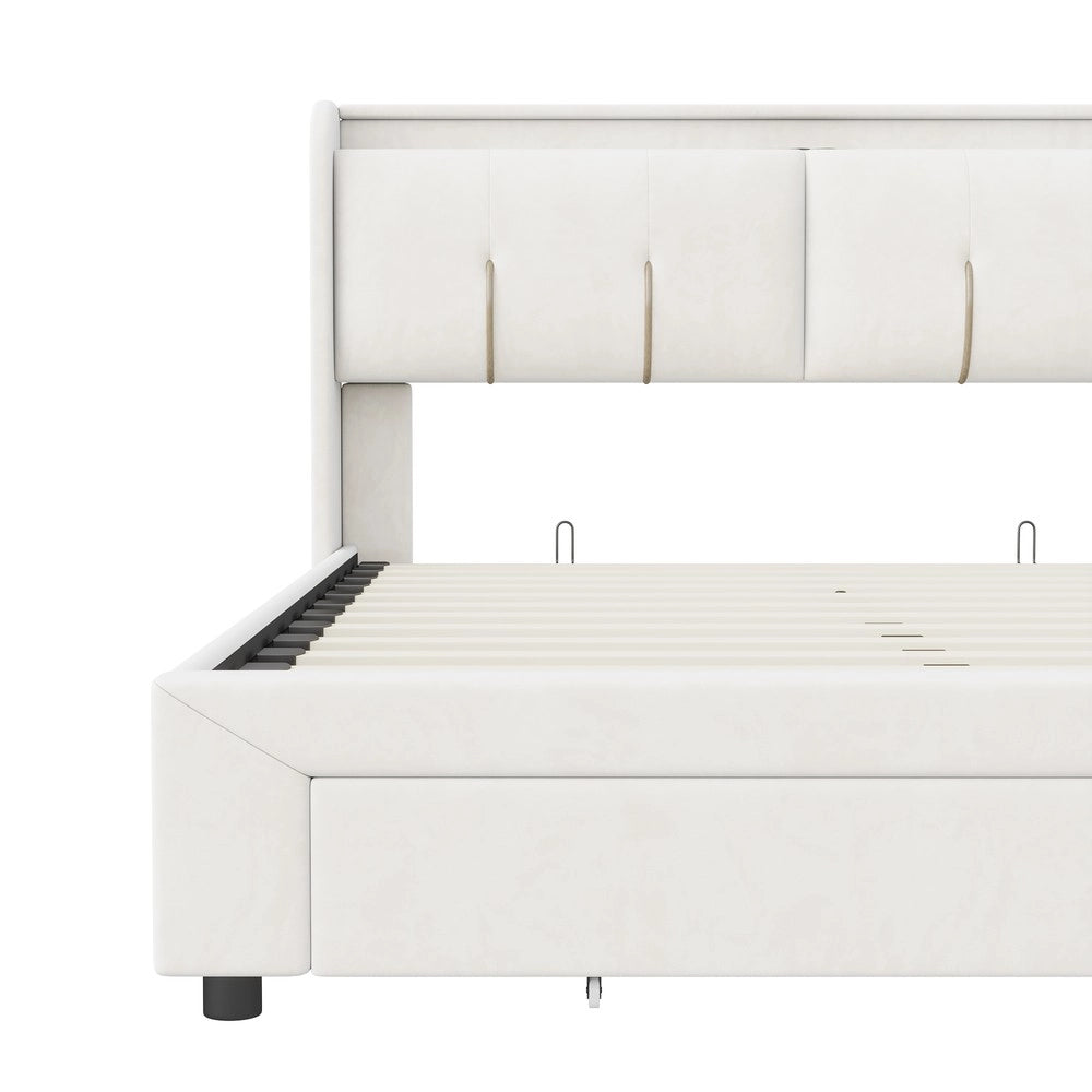 Letto contenitore matrimoniale con LED ¨C Minimal ¨C velluto beige 160x200cm