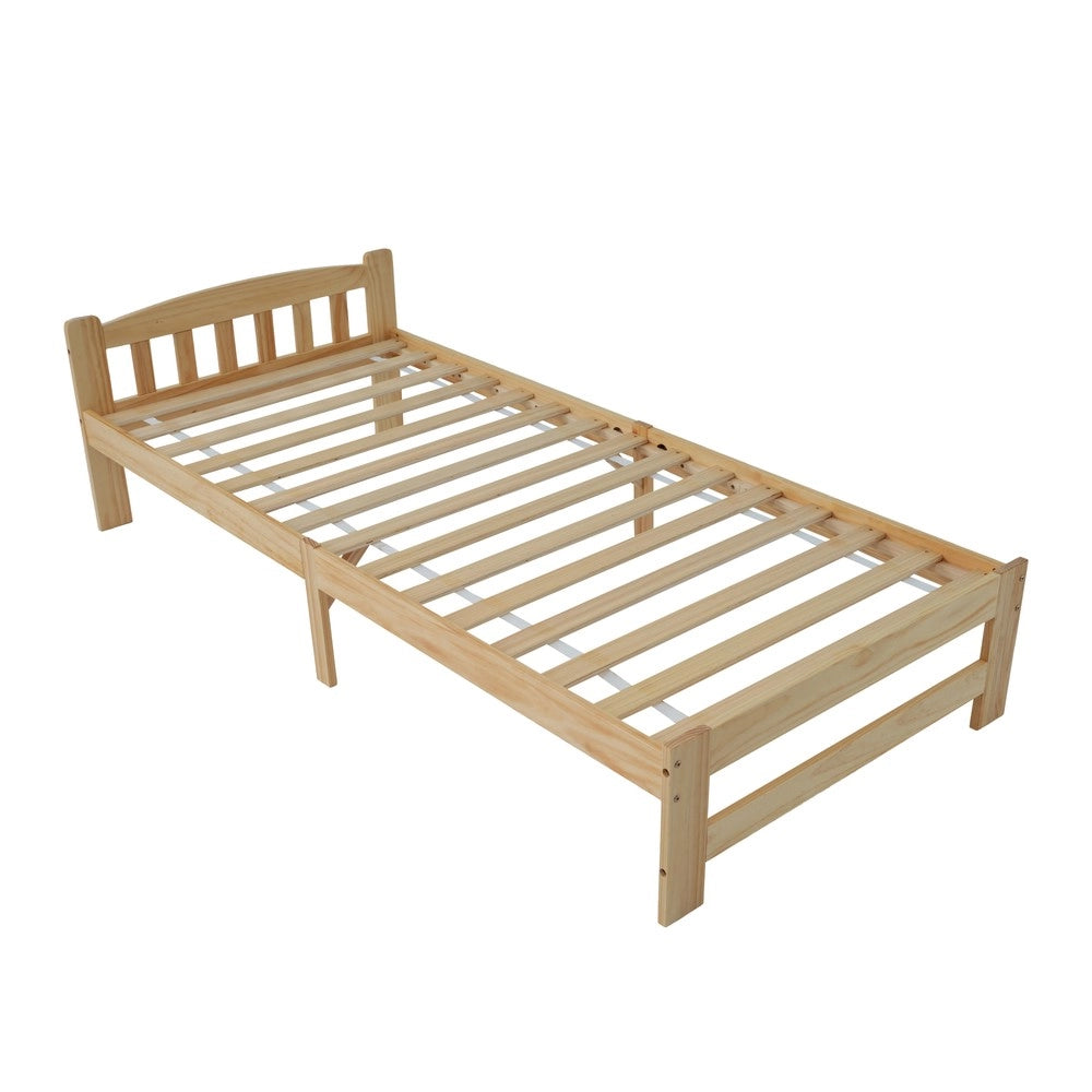 Letto Singolo in Legno Massello con Testiera e Doghe ¨C MINIMAL ¨C Naturale 90x200