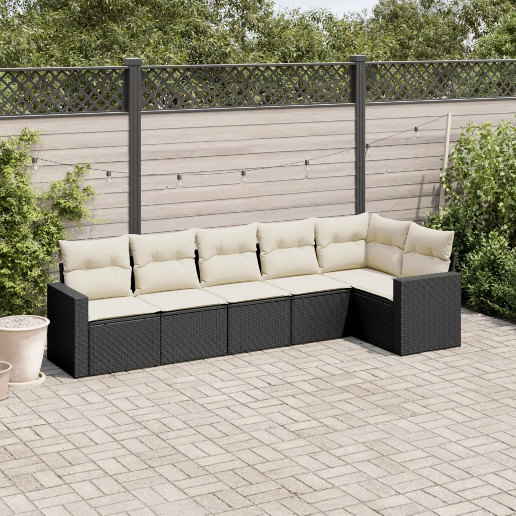 Set Divano da Giardino 6 pz con Cuscini Nero in Polyrattan 3218976