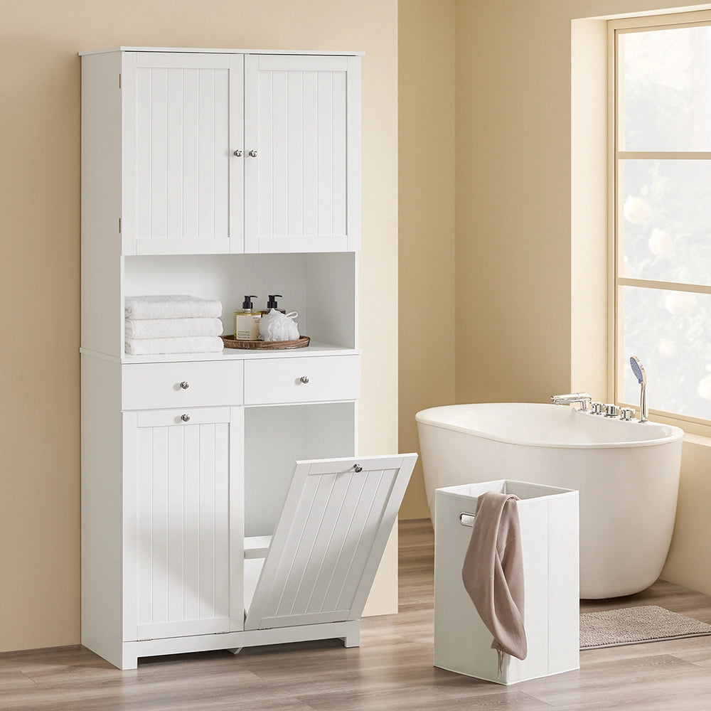 SoBuy Mobile Bagno Salvaspazio con 2 Cesti Portabiancheria e 2 Cassetti Colonna Bagno Stretta 78x38x181cm Armadietto con Ripiano Aperto e Vano per Famiglie e Piccoli Spazi BZR215-W