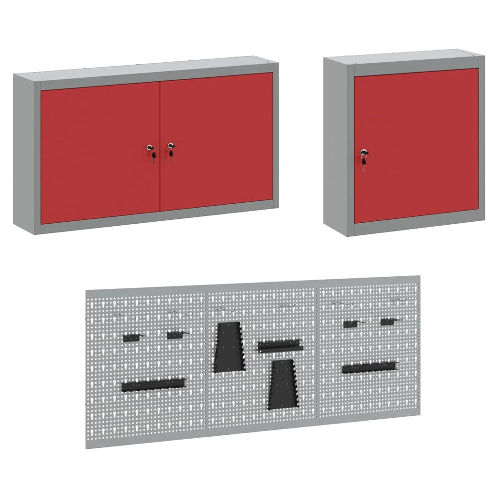 Mobile da lavoro 10 pcs Rosso Legno ingegnerizzato e acciaio 3321453