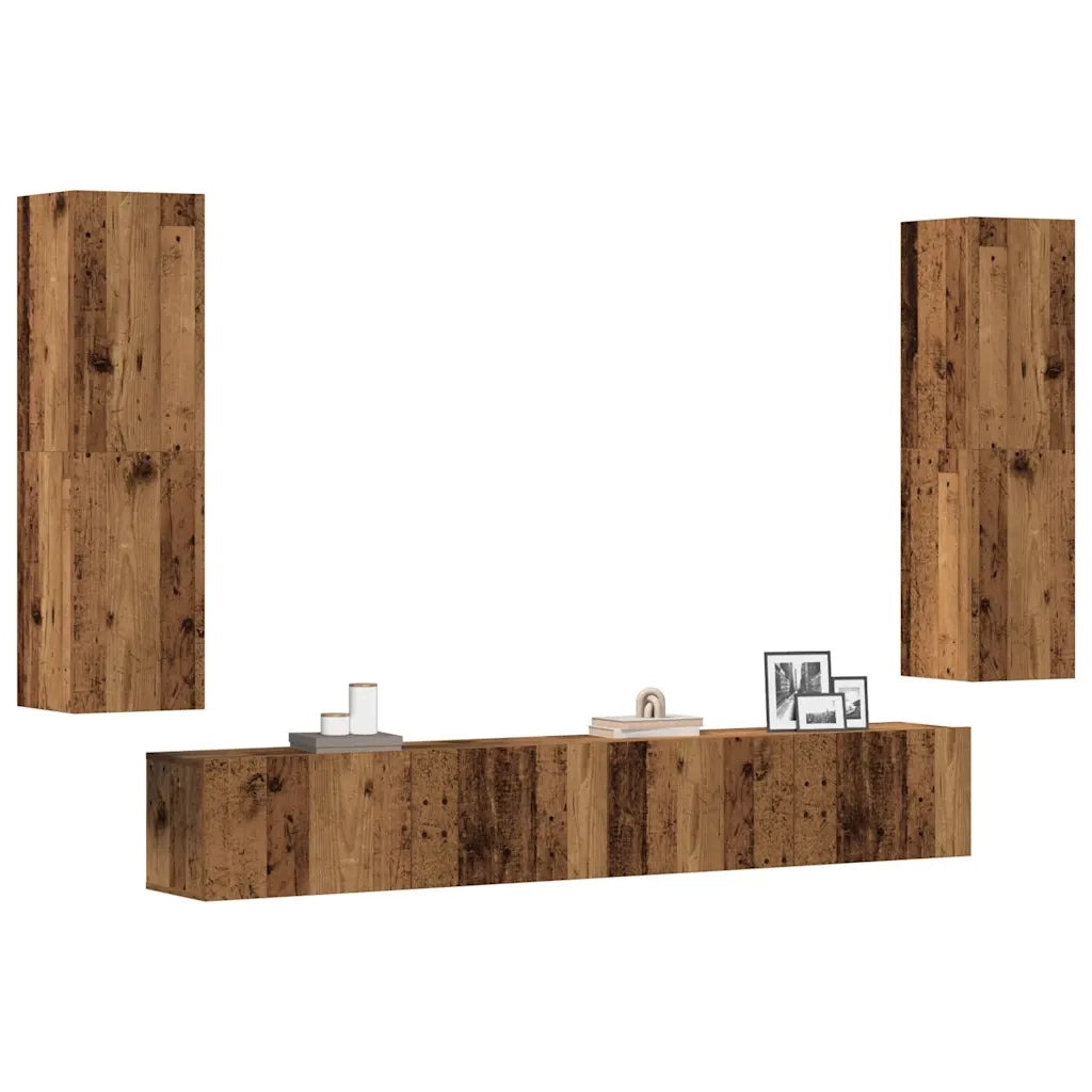 Mobili TV a Parete 4 pz Legno Antico in Legno Multistrato 3328973