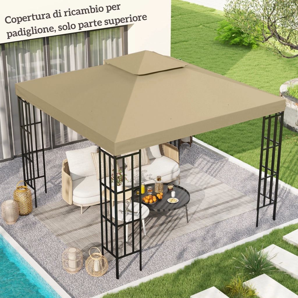 Tetto di Ricambio per Gazebo 3x3 m a 2 Livelli e Resistente ai Raggi UV Beige