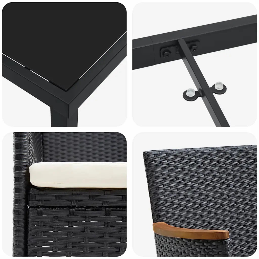 Set da Pranzo per Giardino con cuscino 9 pcs Nero polyrattan 3379757