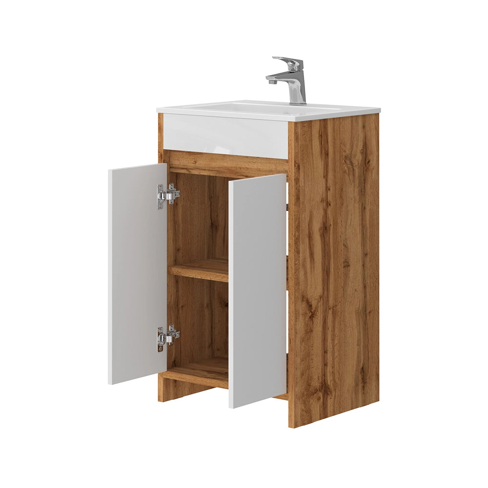 Vicco Set mobili bagno Quercia dorata 2 parti, con lavabo e 2 ante a battente