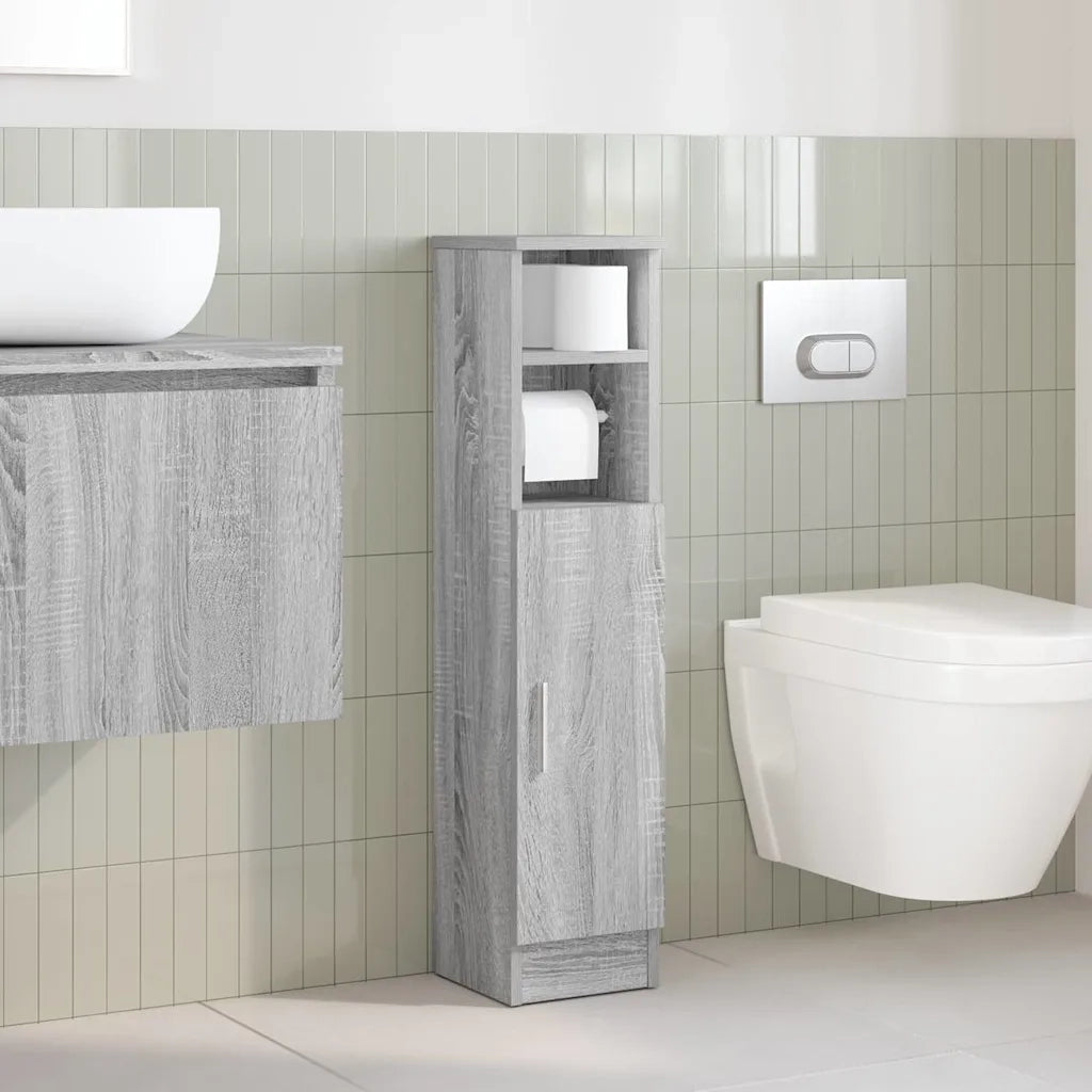 vidaXL Mobile da Bagno con Portarotolo Grigio Sonoma 20,5x22x90 cm