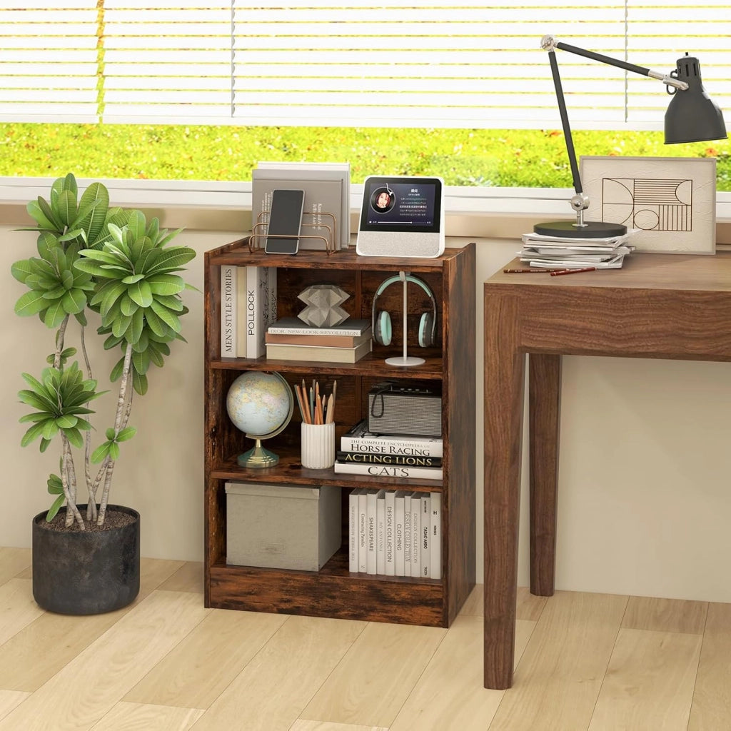 Libreria Aperta a 3 Livelli con Ripiani Regolabili, Libreria a Cubi con Dispositivo Antiribaltamento per Soggiorno, Camera da Letto, 50x30x75 cm, 3 Colori (Marrone)