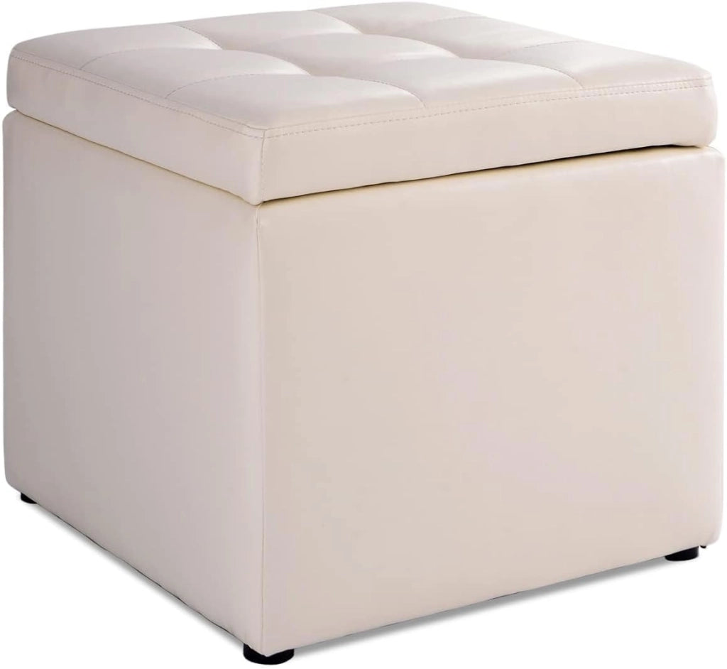 Pouf Cubo Multifunzionale in PU 40x40x40cm, Sgabello di Stocaggio Salvaspazio, Cassapanca Cubo, Poggiapiedi Moderno per Ingresso, Soggiorno, Camera da Letto (Bianco)