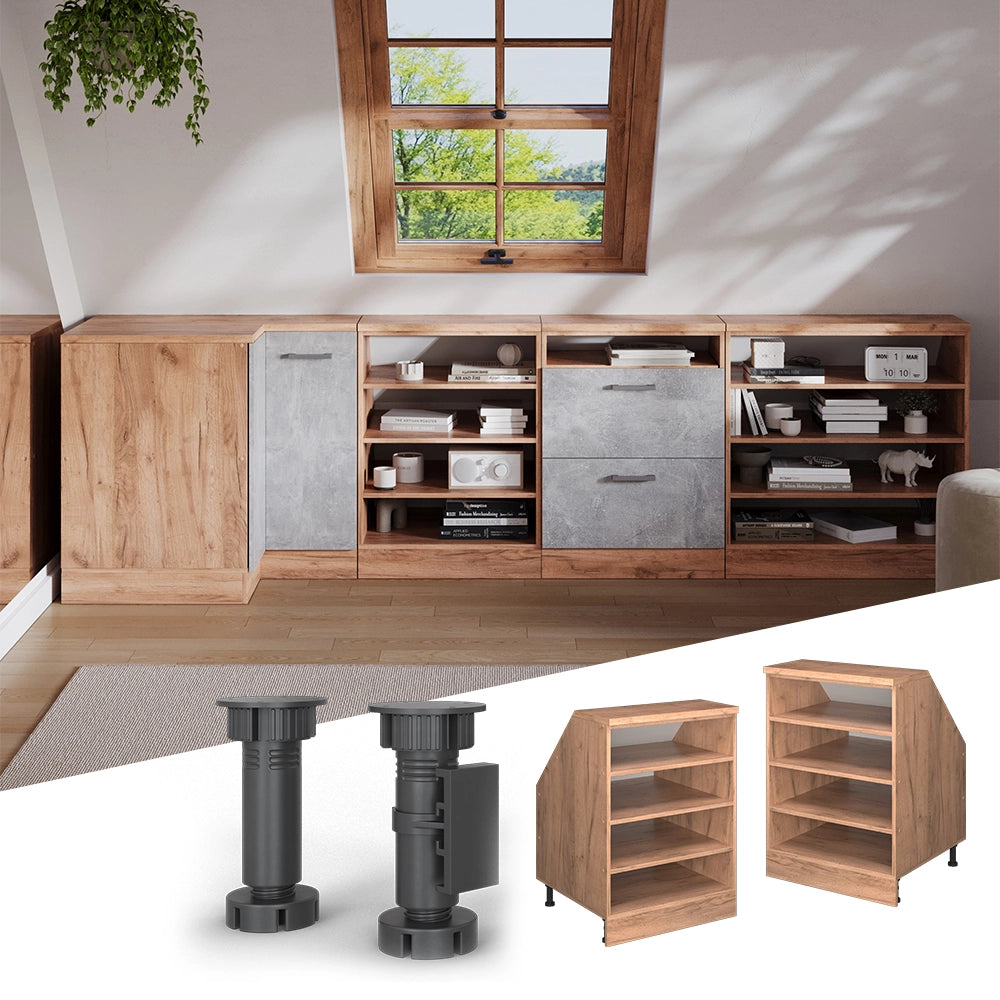 Mobile cucina sottotetto R-Line Rovere dorato/Rovere dorato 60 cm con 4 scomparti, carcassa 60 cm profondità Vicco