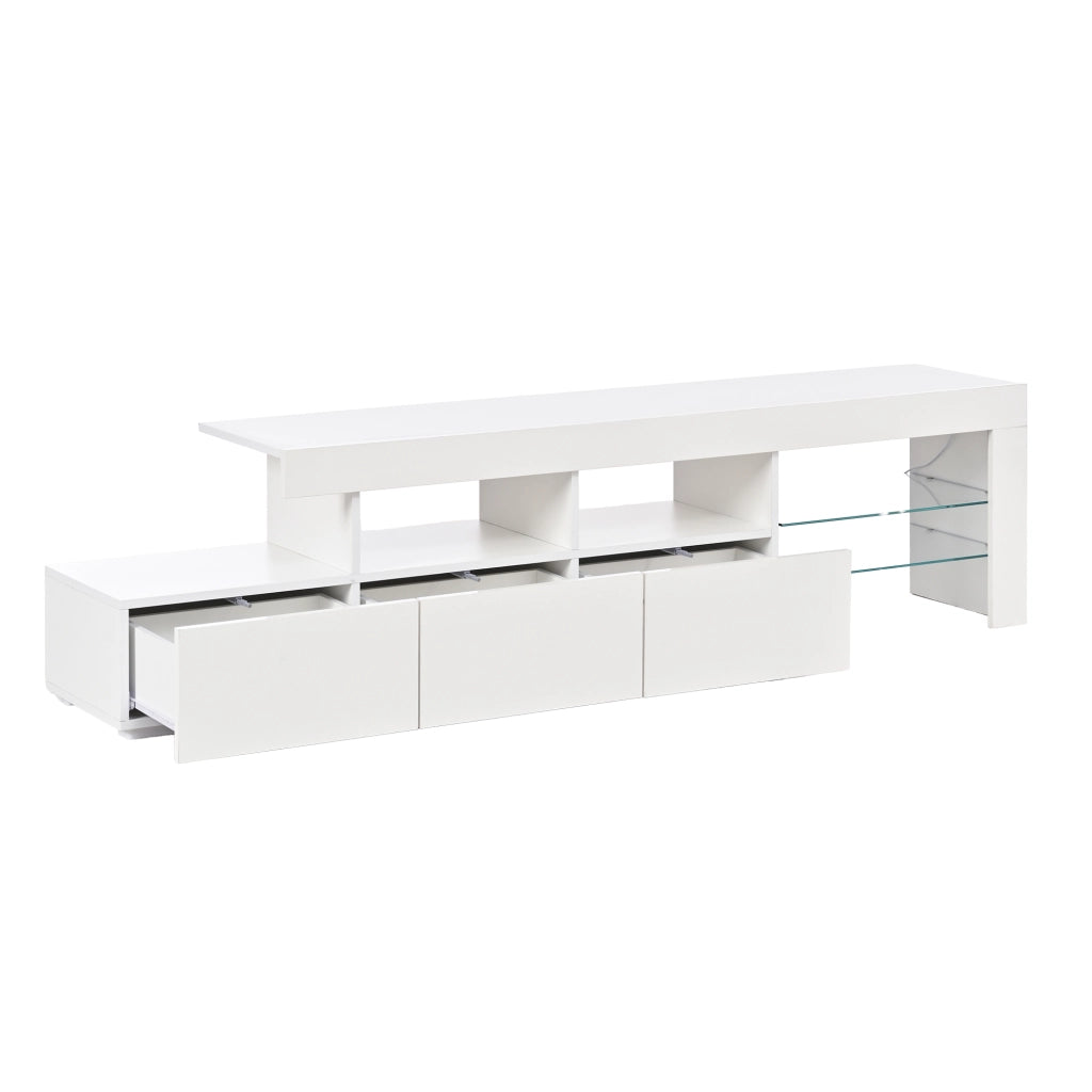 Mobile TV lucido, illuminazione a LED, 3 cassetti, adatto a televisori da 75 pollici, bianco
