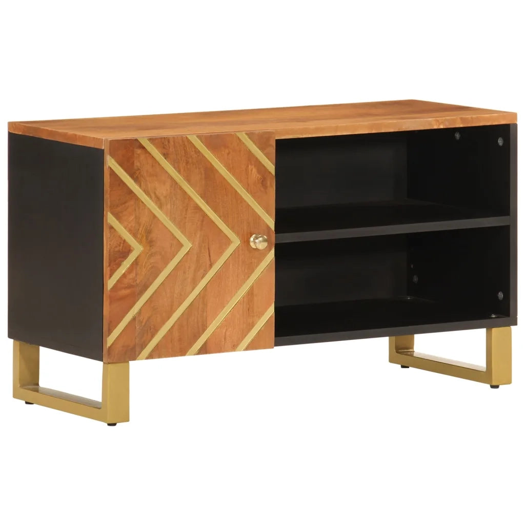 Mobile Porta TV Marrone e Nero 80x31,5x46 cm in Legno di Mango 356798