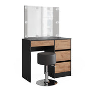 Vicco Tavolo da toilette Antracite/quercia dorata 90 x 75 cm con specchio, illuminazione LED e sgabello
