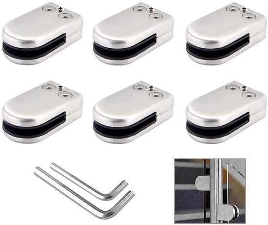 Beugli per vetro 6 pezzi - Beugli per vetro adattabile - Acciaio inossidabile 304 - Per vetro 6-8mm - Inclusi chiavi a spanna - Facile da installare - Beugli per vetro clip