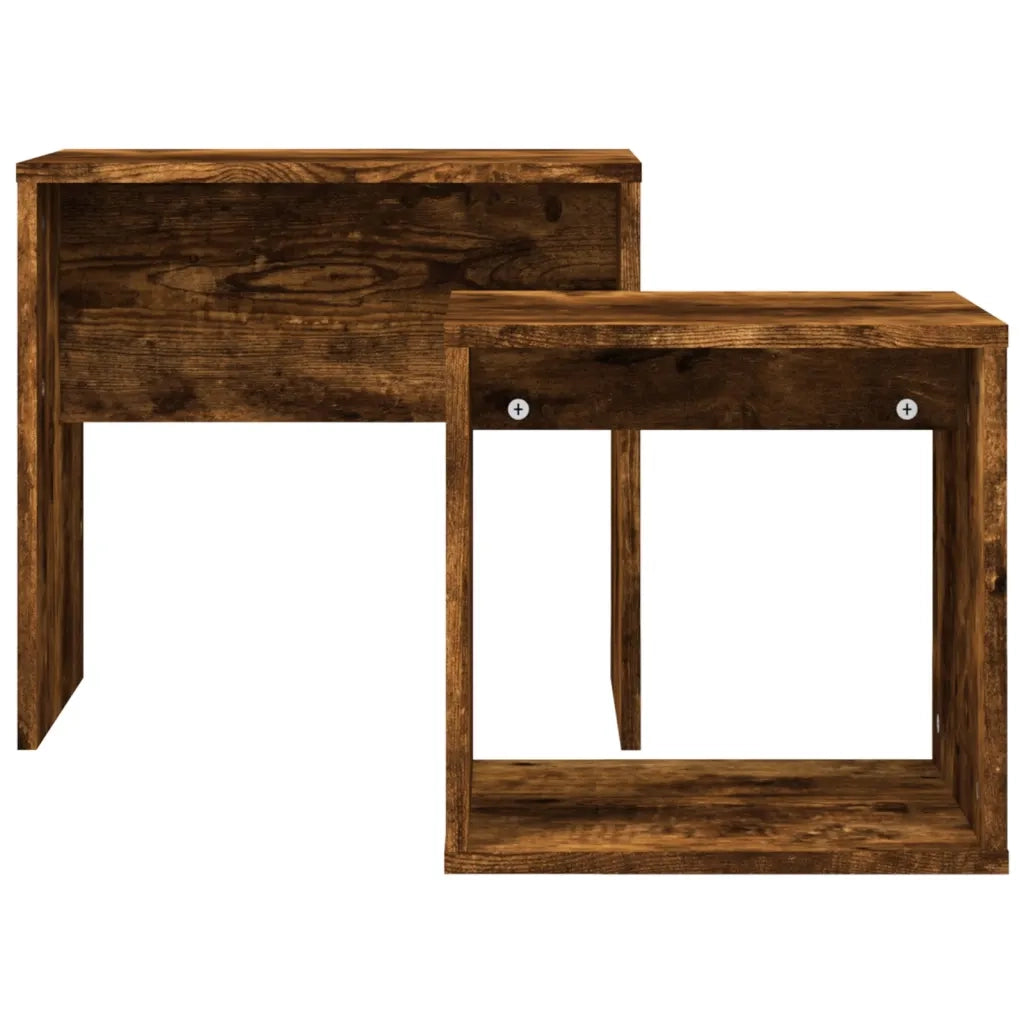 Tavolini Impilabili 2 pz Rovere Fumo in Legno Multistrato 815540