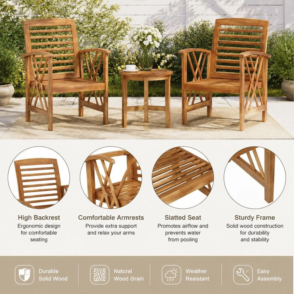 Garden Chairs, 2 Pieces, Solid Acacia Wood