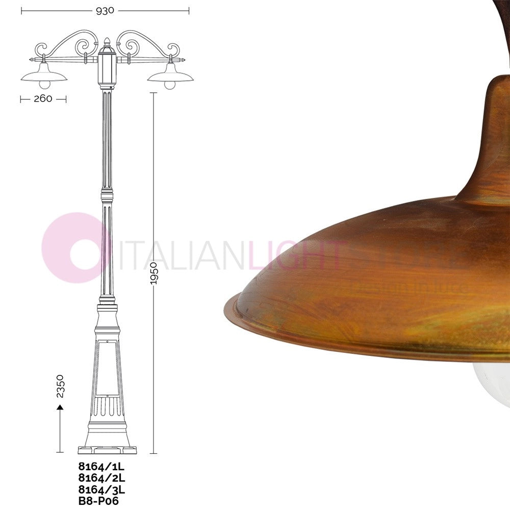 NIKE ANTRACITE Lampione da giardino 2 luci con piatti in ottone anticato